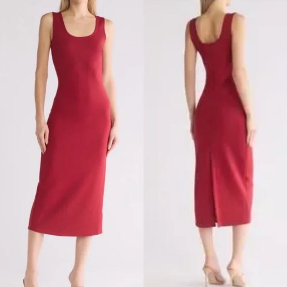Hudson Dark Red Scoop Neck Tank Top Midi Dress
